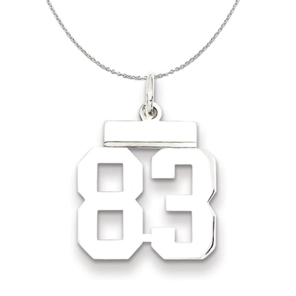 Silver, Athletic Collection Medium Polished Number 83 Necklace - 16 In